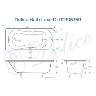 Ванна чугунная Delice Haiti Luxe DLR230636R 150х80 с отверстиями под ручки